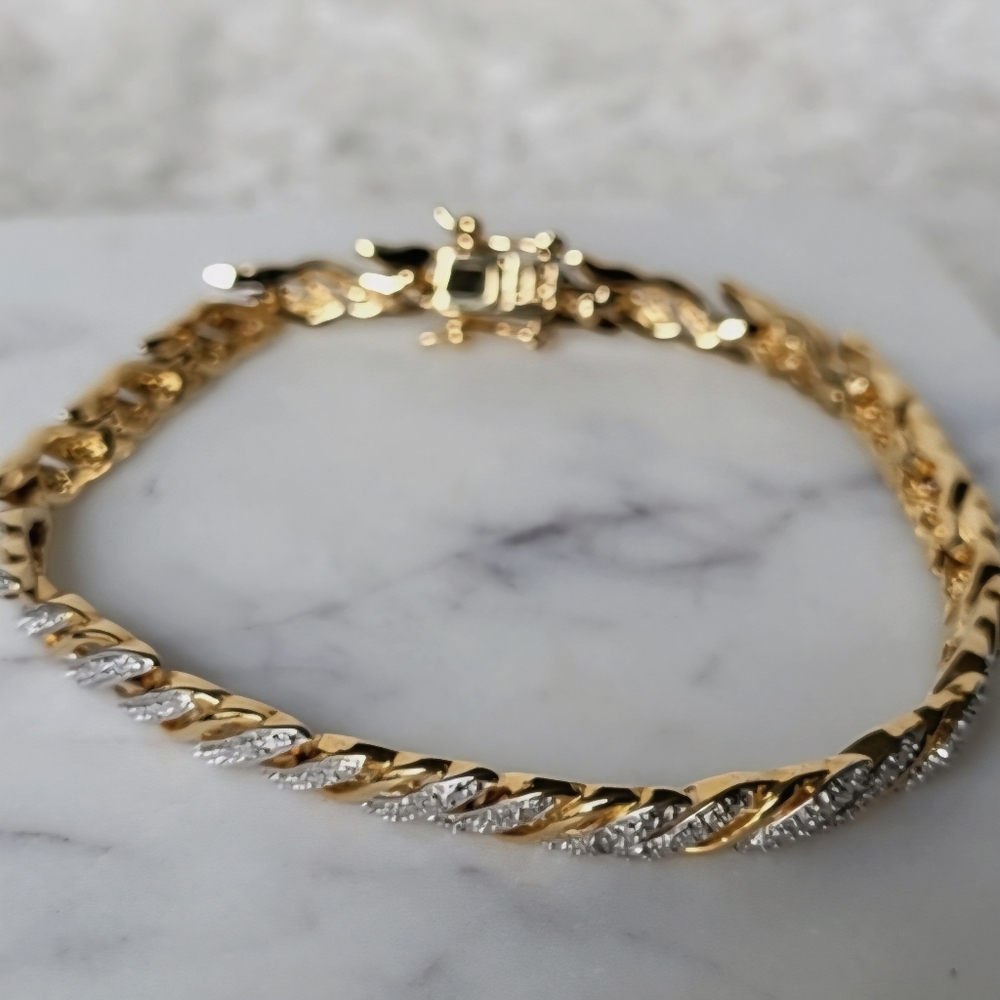 Gorgeous Two-Tone Tennis BB Bracelet 7.5" Signed by PAJ
